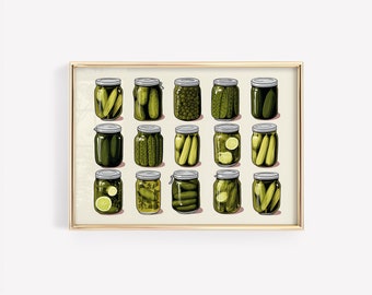 PICKLE JARS | Fun Retro Vintage Food Home Poster | Wall art Living Dining Room | House decor | Kitchen Bar Cart Pickles | Landscape