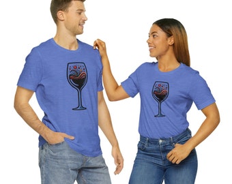 Multicolored Wine Glass Tee - Artistic Statement Unisex Tee Shirt