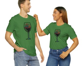 Multicolored Wine Glass - Artistic Statement Unisex Tee Shirt