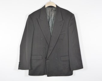 Blazer en laine de costume gris unique vintage classique des années 80