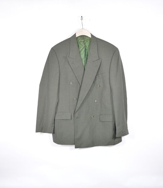 Green Unique Vintage Classic 80's Suit Wool Blazer - image 1