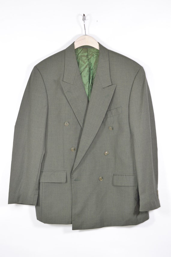 Green Unique Vintage Classic 80's Suit Wool Blazer - image 4