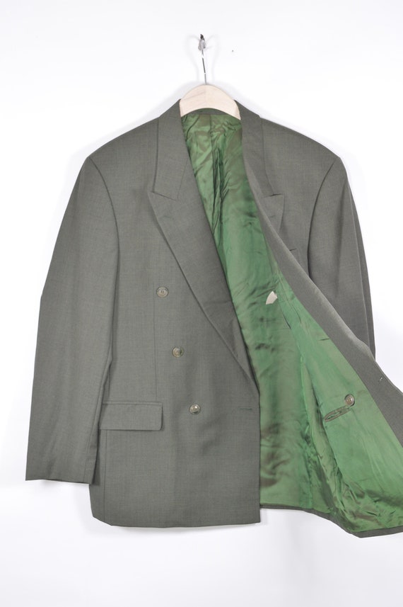 Green Unique Vintage Classic 80's Suit Wool Blazer - image 2