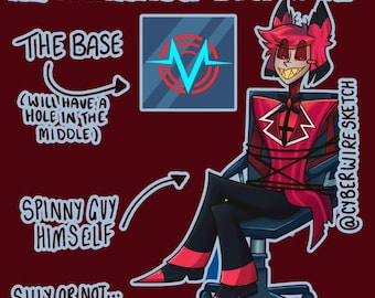 May include: A cartoon illustration of a character named Al, seated in a chair, with the text "AL SPINNING STANDEE". The character is dressed in red and black attire. The image includes the text "THE BASE" and "SPINNY GUY HIMSELF".