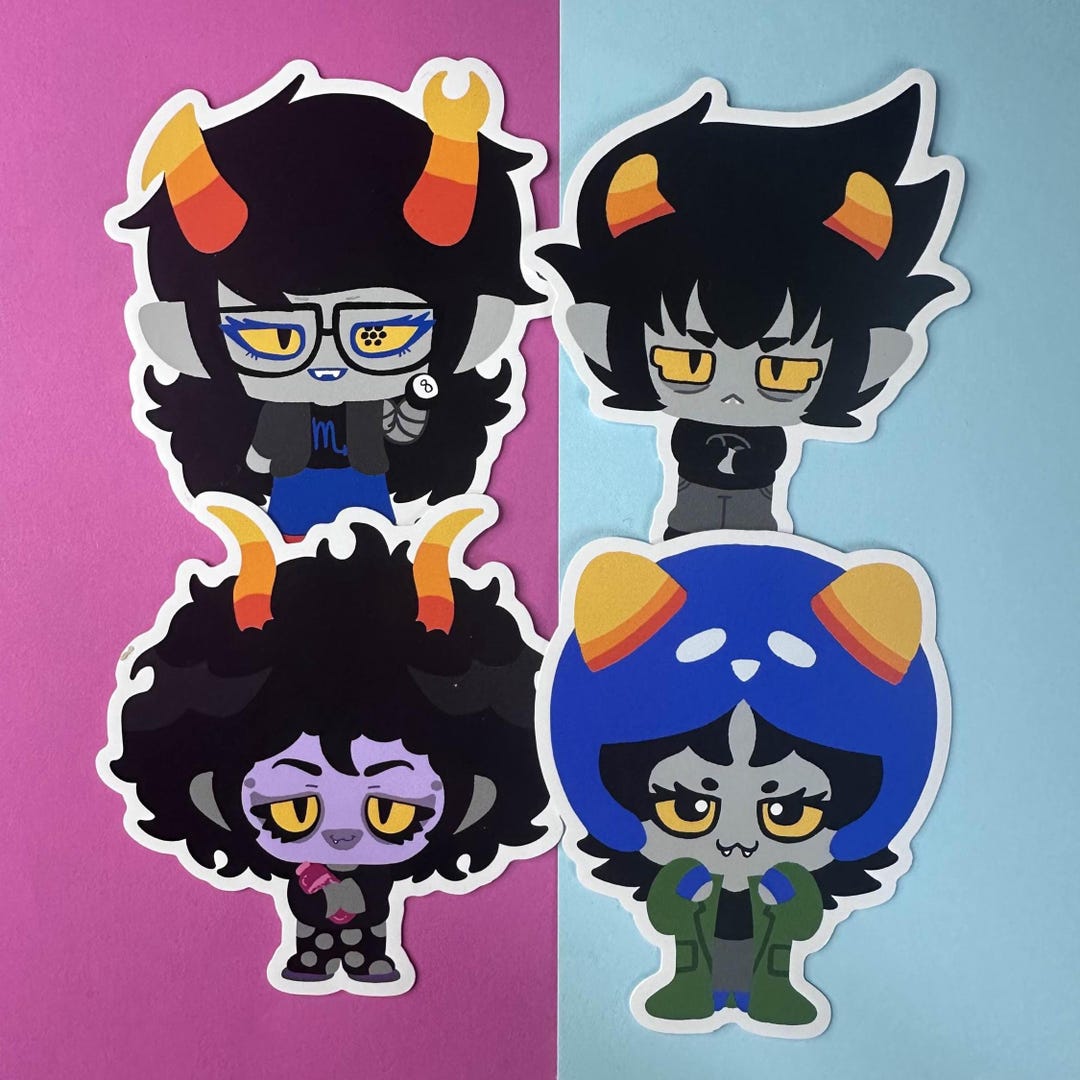 Homestuck Chibi Stickers: Vriska, Karkat, Gamzee, Nepeta - Matte Vinyl -  Etsy Israel, image size:1080x1080