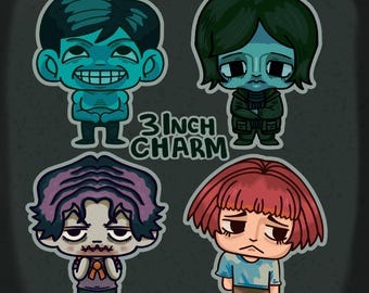 No, I Am Not A Human 3 Inch Acrylic Charms: Pale Man, Wire Face, Coat Guy, Cashier Girl