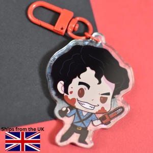 Evil Dead Acrylic Charms, Ash Williams, Double Sided Acrylic Sparkle Charm, Ita bag, Keyring, Keys accessory