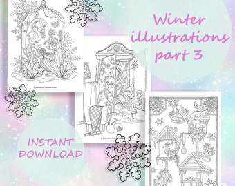 Lovely Winter Coloring Pages for Adults | Christmas coloring book for Kids | Printable PDF coloring pages | Instant download | for Teens
