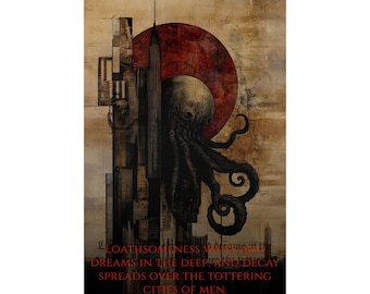 Cthulhu Gothic Poster, Lovecraftian Wall Art, Eldritch Tentacle Print, Vintage Horror Design