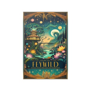 Póster de viaje de Feywild, arte de mazmorras y dragones, juego de rol de fantasía, impresión de aventura icónica, regalo para entusiastas de los juegos de mesa, decoración de pared Art Deco