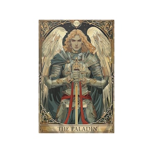 DnD Tarot Poster, The Paladin, Art Nouveau, Dungeons and Dragons Wall Art, Fantasy RPG Decor, Iconic Adventure Print, Tabletop Gaming Gift