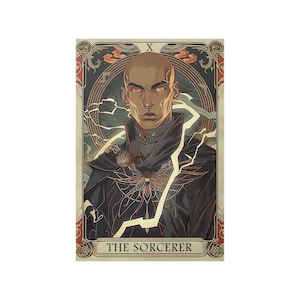 Dungeons and Dragons Tarot Poster, The Sorcerer, Art Nouveau, DnD Wall Art, Fantasy RPG Decor, Iconic Adventure Print, Tabletop Gaming Gift