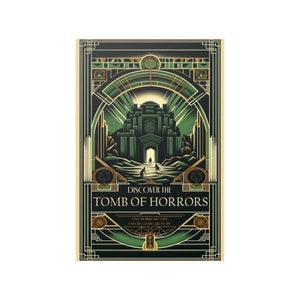 Tomb of Horrors Reiseplakat, D & D 5e inspiriertes Kunstwerk, Fantasy-Rollenspieldekor, Abenteuerdruck, Geschenk für Tabletop-Gaming-Enthusiasten, Art Deco
