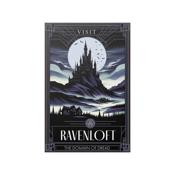 Poster de voyage Ravenloft, D&D, donjons et dragons, Domain of Dread, impression d'art, décoration gothique fantastique, d'une beauté envoûtante, style vintage 5e
