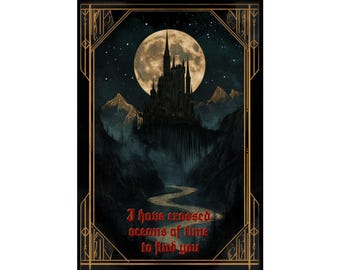 Póster Art Déco de Drácula, lámina con cita literaria de castillo gótico, decoración de terror de Bram Stoker.