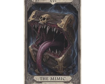 Mimic Monster Canvas: Gothic Tarot Art Nouveau, Dark Fantasy DnD Decor