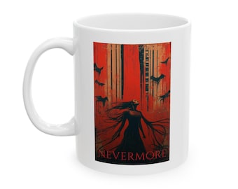 Gothic Raven Mug, Edgar Allan Poe Nevermore Quote, Dark Academia Literature Cup (11oz, 15oz)