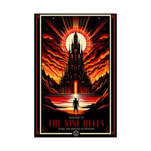 Nine Hells Travel Poster, Dungeons and Dragons Art, Fantasy RPG, Art Deco Wall Decor