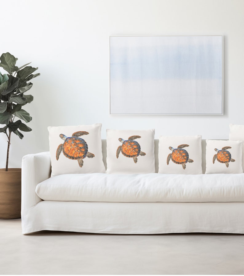 Coastal Pillow Print Turtle Decor Throw Pillow for Beach House Pillow