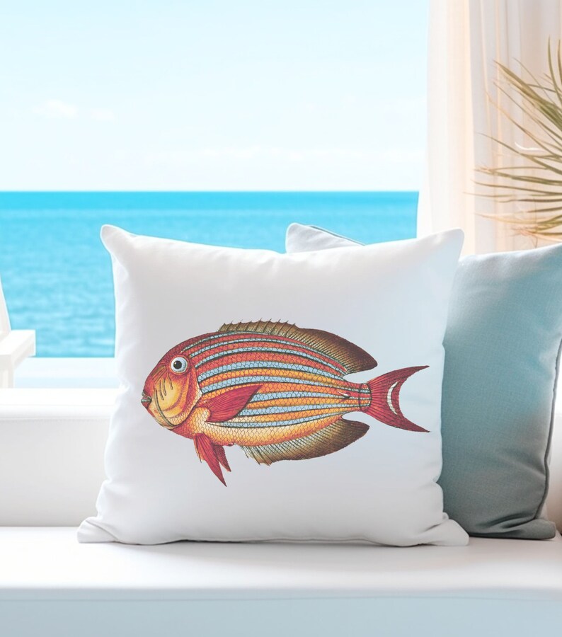 Coastal Pillow Print Fish Throw Pillow for Beach House Pillow for Beach