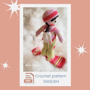 Patrón de muñeca de ganchillo – Robin la snowboarder Amigurumi con atuendo de invierno (Tutorial en PDF)
