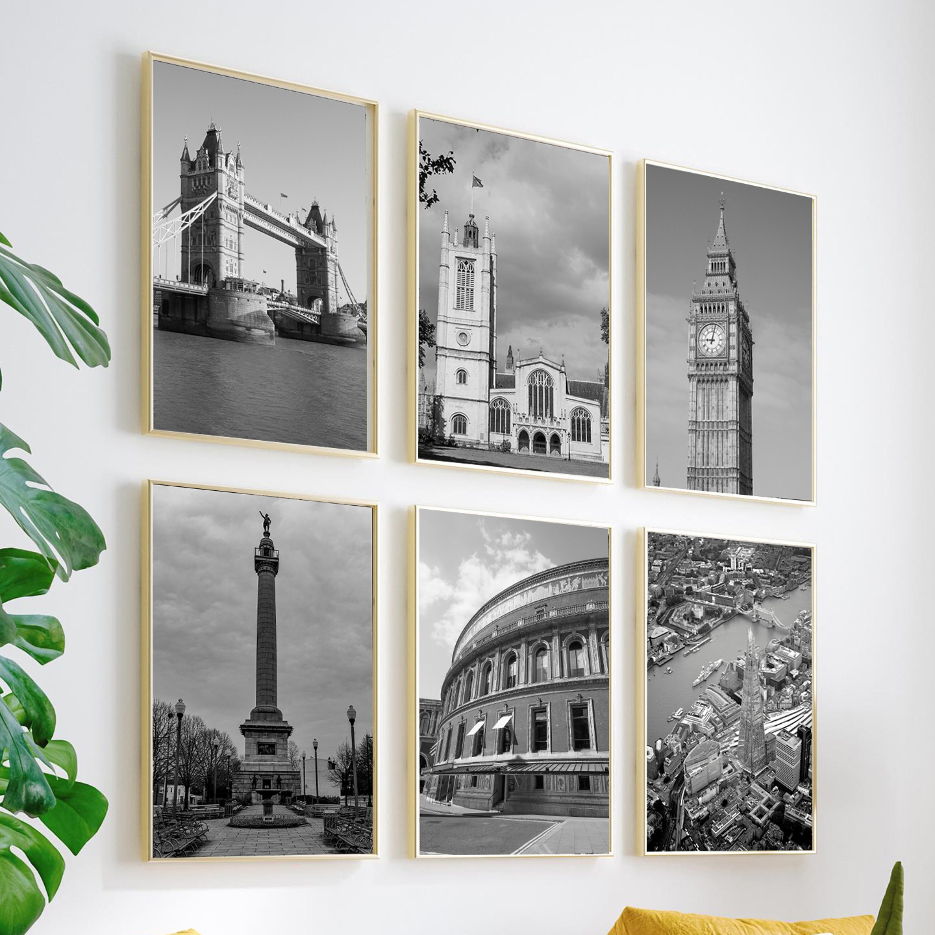 London Black and White Wall Art Printable Set of 6, Wall Art for Living