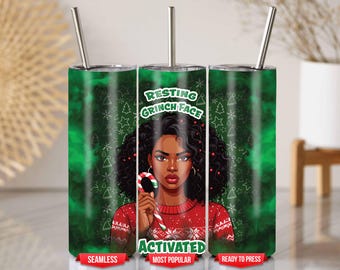 Diseño de vaso navideño activado con cara de Grinch en reposo para wraps de 590 ml (archivo PNG)