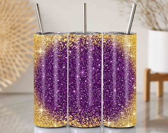 Design de gobelet scintillant doré et violet : gobelet fin personnalisé 20 oz (PNG)