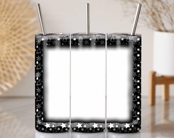Christmas Tumbler Frame: Black and White Puffed Design (PNG Digital Download)