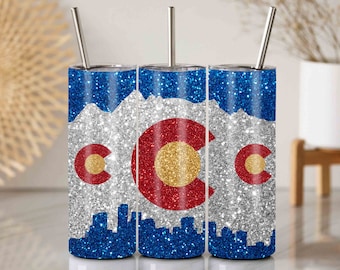 Colorado Tumbler Design, Colorado Flag Tumbler Wrap, Sparkly Colorado Mountains Png