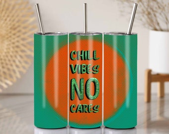 Chill Vibes Tumbler Design: Green Glitter Letters, Hippie Gift (PNG)