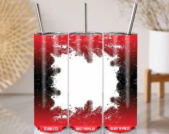 Emballage pour gobelet de Noël dégradé rouge noir avec cadre branche de pin pour gobelets 20 oz