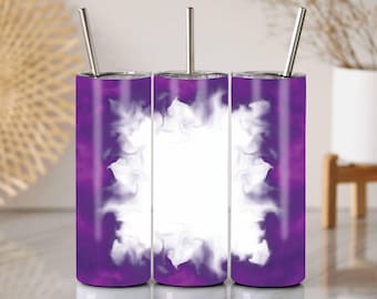 Envoltório para copo de fumaça roxa: moldura fina personalizável para copo de 20 oz (PNG)