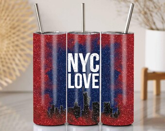 NYC Love Tumbler Wrap: Glitter Skyline, Freiheitsstatue (PNG Digital Download)