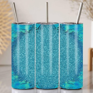 Blue Glitter Tumbler Wrap PNG for 20 oz Skinny Cup, Sparkly Teal Sublimation Design, Digital Glitter Texture PNG Download, Teal Tumbler Wrap