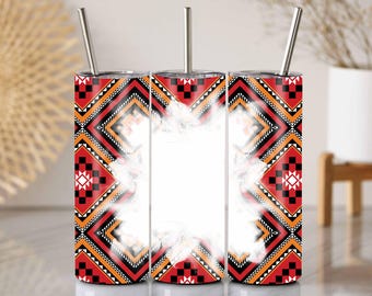 Ikat Pattern Tumbler Wrap PNG, 20oz Skinny Sublimation Design, Geometric Diamond Cup Wrap