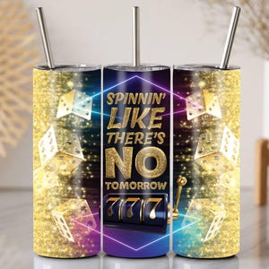 Free Spins Tumbler Wrap for 20 Oz Skinny Tumblers, Slot Machine Tumbler, Casino Spins, Gambler Gifts, Dice and Slot, Online Casino Tumbler