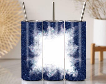 Emballage pour verre à paillettes bleu PNG : cadre gris, création de photo personnalisée (téléchargement numérique)