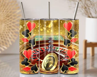 Casino Roulette Tumbler Wrap: Gold Glitter 20 Oz Sublimation Design (PNG)