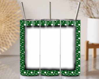 Christmas Tumbler Frame: Green & White Photo Template (PNG)