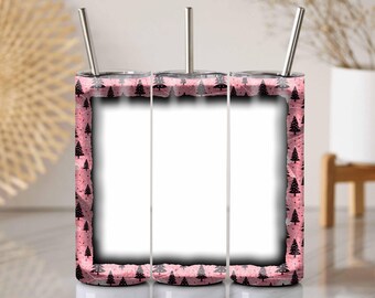 Pink Christmas Tree Tumbler Pattern: Customizable Frame (Digital Download)