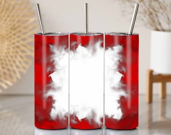 Customizable Red Tumbler Frame for 20 Oz Skinny Tumblers, Red Cloud Side Frame Png, Red Smoke Tumbler Wrap, Transparent Background