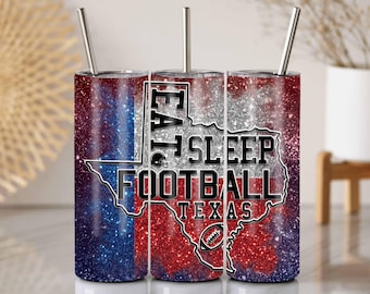 Envoltura para vaso de fútbol americano de Texas: diseño universitario con purpurina (vaso delgado de 20 oz, PNG)