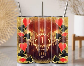 Emballage pour verre de niveau supérieur PNG : combinaison de cartes à paillettes dorées, design pour joueur (téléchargement numérique)