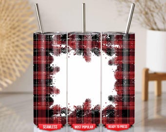 Motif de Noël à carreaux rouge avec bordure en pin pour emballages de gobelets 20 oz (fichier PNG)