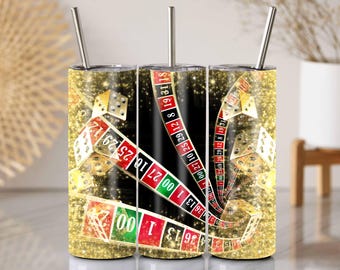 Kasino Becher: Gelbe Würfel & Roulette Design - 20 Oz Tumbler Wrap (PNG)