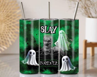 Slay Forever Zombie Ghost Tumbler Wrap, Green Halloween Sublimation PNG For 20oz Skinny Tumbler