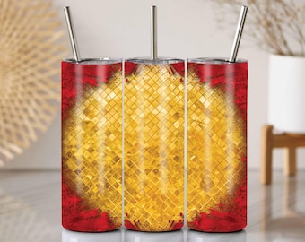 Emballage pour gobelet en mosaïque rouge et or : motif scintillant par sublimation (téléchargement PNG)
