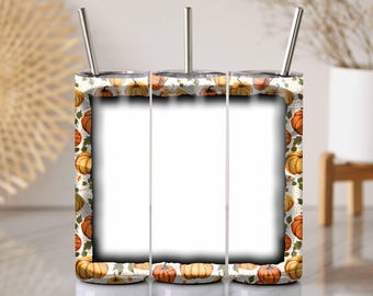 3D Pumpkin Frame: Customizable Halloween Tumbler PNG (20 Oz Skinny Tumbler)