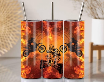 Fiery Flames Motocross Tumbler Wrap: Dirt Bike ATV 20oz Skinny Tumbler (PNG)